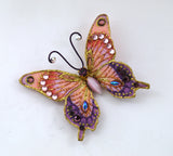 Pink Butterfly Fabric Magnetic Brooch With Cat's Eye Body