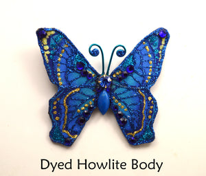 Blue Butterfly Fabric Magnetic Brooch With Dyed Howlite Stone Body - Laura Wilson Gallery 