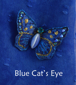 Tiny Blue Butterfly Fabric Magnetic Brooch With Cat's Eye Glass Body - Laura Wilson Gallery 