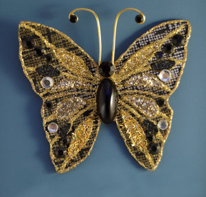 Small Silver Butterfly Fabric Magnetic Brooch With Bohemian Glass  Body - Laura Wilson Gallery 