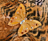 Small Gold Butterfly Fabric Magnetic Brooch With AB Czech Glass  Body - Laura Wilson Gallery 