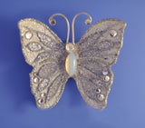 Small Silver Butterfly Fabric Magnetic Brooch With Glass Opal Body - Laura Wilson Gallery 