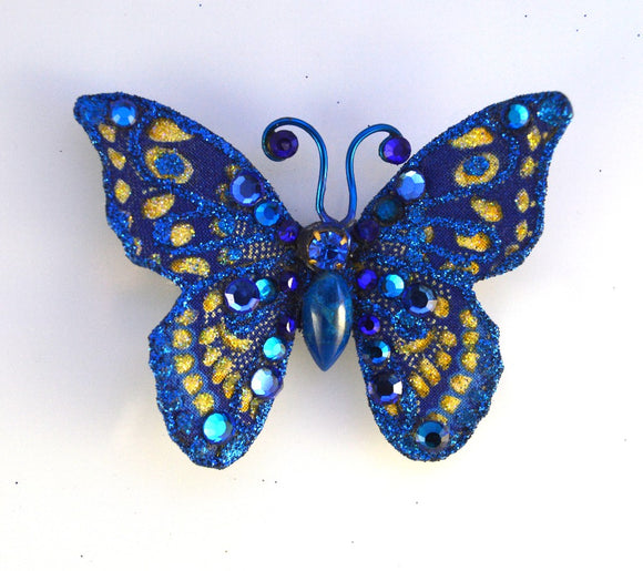 Small Blue Butterfly Fabric Magnetic Brooch With Blue Agate Body - Laura Wilson Gallery 