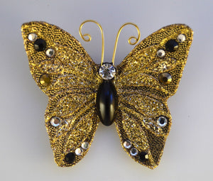 Gold and Black Lame Butterfly Fabric Magnetic Brooch With Bohemian Glass  Body - Laura Wilson Gallery 