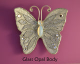 Small Silver Butterfly Magnetic White Fabric Brooch With Opal Glass  Body - Laura Wilson Gallery 