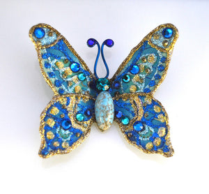 Turquoise Butterfly Fabric Magnetic Brooch With Turquoise Body - Laura Wilson Gallery 