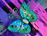 Small Turquoise Butterfly Fabric Magnetic Brooch With Turquoise Glass Body - Laura Wilson Gallery 