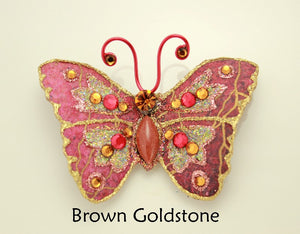 Red Brown Magnetic Butterfly Brooch With Goldstone Body - Laura Wilson Gallery 