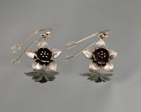 Sterling Silver Dangle Large Columbine Flower Pierced Earring - Laura Wilson Gallery 