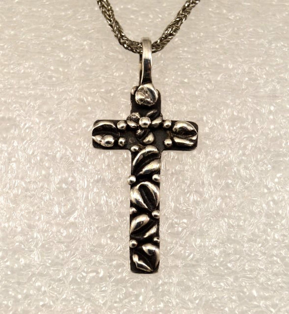 Fused Sterling Cross with Leaves