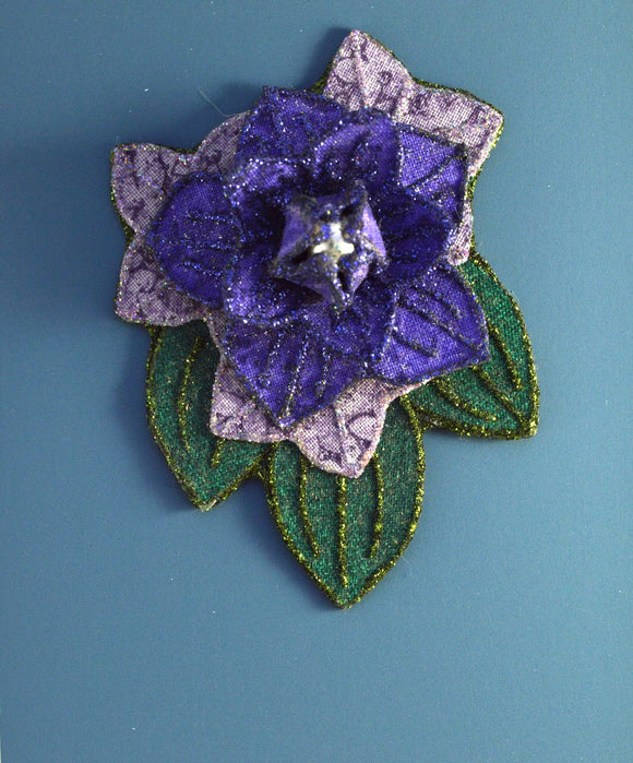 Purple Flower And  Green Leaf Magnetic Brooch with Pearl Center - Laura Wilson Gallery 