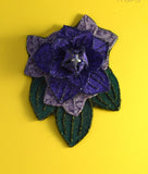 Purple Flower And  Green Leaf Magnetic Brooch with Pearl Center - Laura Wilson Gallery 