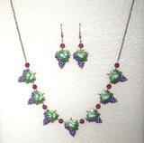 Hand Painted Grape Cluster Necklace and Pierced Earring Set - Laura Wilson Gallery 