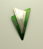 Handmade Original Design Green, Gold and Silver Aluminum Triangle Magnetic Brooch - Laura Wilson Gallery 