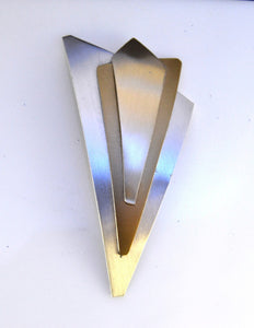Handmade Original Design Silver, and Gold Aluminum Triangle Magnetic Brooch - Laura Wilson Gallery 