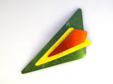 Handmade Original Design Green, Yellow and Orange Aluminum Triangle Magnetic Brooch - Laura Wilson Gallery 