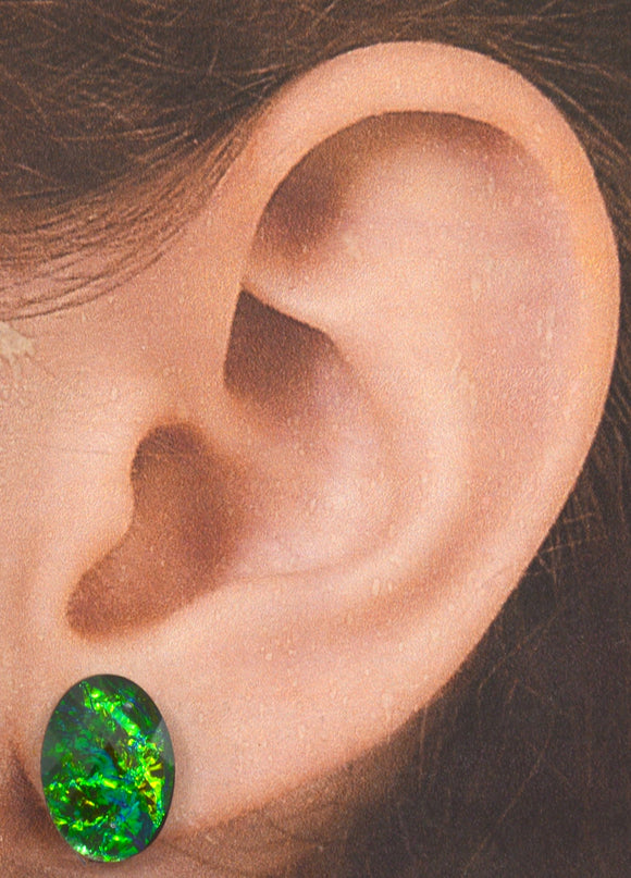10 x 14  mm Oval Faux Opal Magnetic Earrings