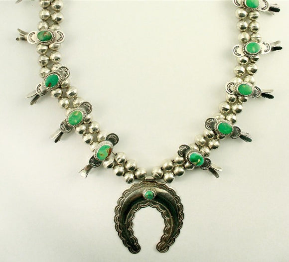 Amazon.com: Turquoise Vintage Squash Blossom Metal Statement Necklace/w  Earrings (No.785): Clothing, Shoes & Jewelry
