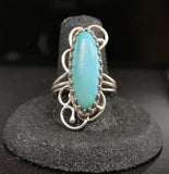 9 x 25 mm Natural Turquoise Oval Stone and Sterling Silver Wire Ring - Laura Wilson Gallery 