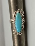 9 x 25 mm Natural Turquoise Oval Stone and Sterling Silver Wire Ring - Laura Wilson Gallery 
