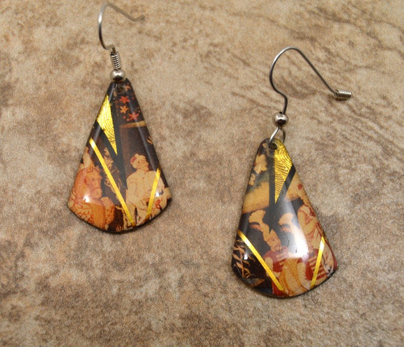Vintage Resin  Dangle Earrings in Browns and Golds