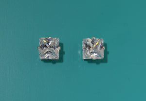 Princess Cut Square 8 mm Cubic Zirconia Silver Magnetic Earrings - Laura Wilson Gallery 