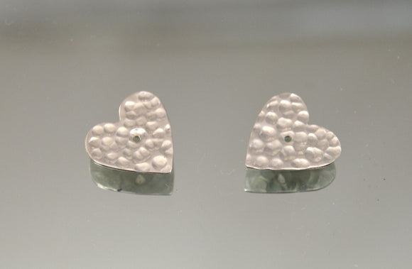 Handmade Hammer Finish Sterling Silver Heart Jackets For Pierced Earrings
