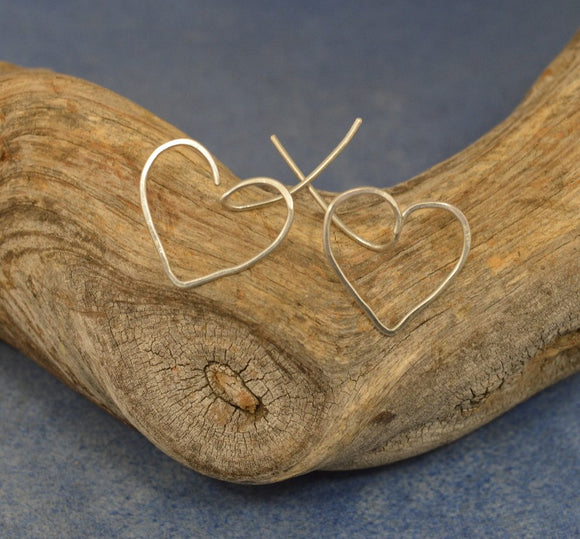 Sterling Silver Heart Wire Pierced Earrings In Small and Medium - Laura Wilson Gallery 