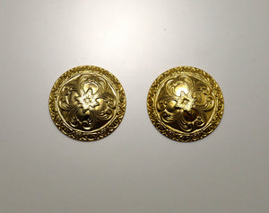 14 Karat Gold Plated Low Dome Ornate Circle Magnetic Clip or Pierced Earrings - Laura Wilson Gallery 