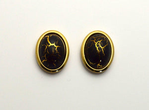 18 x 22 mm Black With Gold Matrix Oval Magnetic Non Pierced Clip Earrings - Laura Wilson Gallery 