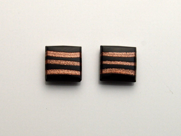 15 mm Square Black Glass With Copper Stripes Magnetic Non Pierced Clip On Earrings - Laura Wilson Gallery 
