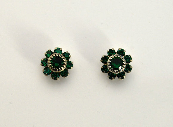 10 mm Round 9 Stone Swarovski Emerald Crystals Magnetic or Pierced Earrings - Laura Wilson Gallery 