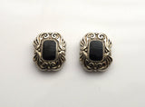 Silver and Black Enamel 15 x 18 mm Rectangle Magnetic Earrings - Laura Wilson Gallery 