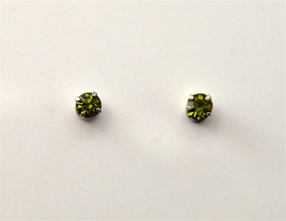 3 mm Round Swarovski Green Olivine Crystal Magnetic Earrings - Laura Wilson Gallery 