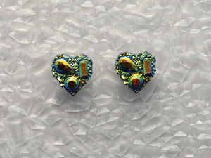 Handmade 10 mm Green Drusy Quartz Heart Magnetic Clip Non Pierced Earrings - Laura Wilson Gallery 
