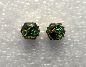15 MM Hexagon Black Opal Cabachon Magnetic Clip Non Pierced or Pierced  Earrings - Laura Wilson Gallery 