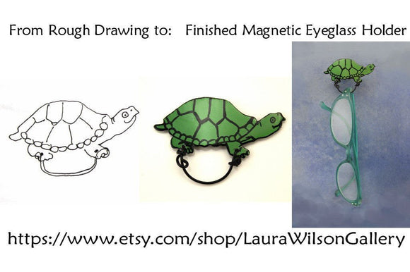 Cute Hand Painted Turtle Magnetic Eyeglass Holder - Laura Wilson Gallery 