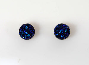 8 mm Dark Blue Drusy Quartz Magnetic Clip Non Pierced Earrings - Laura Wilson Gallery 