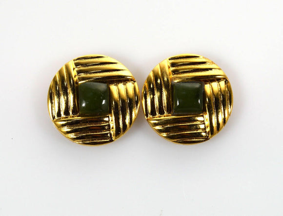 14 Karat Gold And Jade Plated 20 mm Button Woven Knot Magnetic Clip Non Pierced Earrings - Laura Wilson Gallery 