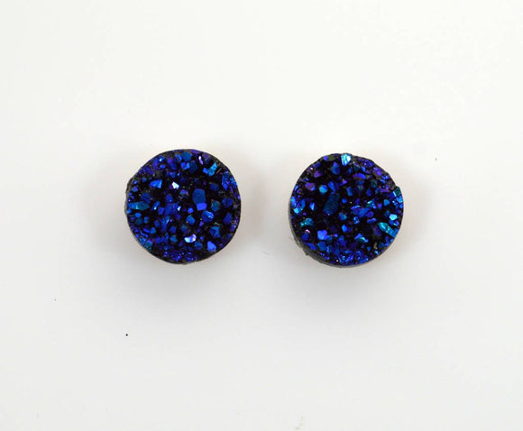 14 mm Blue Drusy Quartz Magnetic or Pierced Earrings - Laura Wilson Gallery 