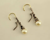 Vintage 14 K White and Yellow Gold Cultured Pearl Pierced Dangle Earrings - Laura Wilson Gallery 