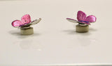 Handmade Magnetic Non Pierced Clip Hand Painted Pink Butterfly Earrings - Laura Wilson Gallery 