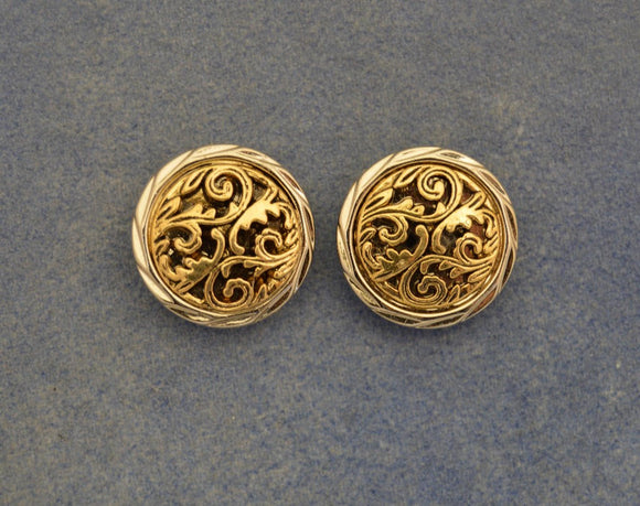 Gold And Silver Floral 21 mm Button Magnetic Non Pierced Clip Earrings ...