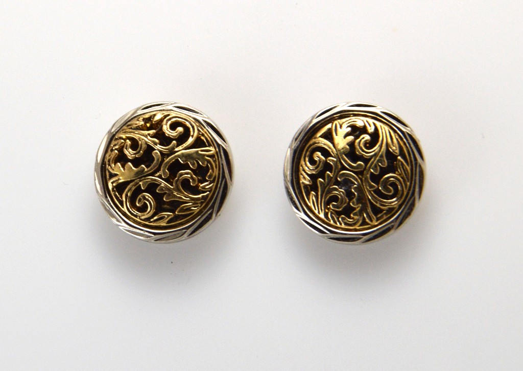 Gold And Silver Floral 21 mm Button Magnetic Non Pierced Clip Earrings ...