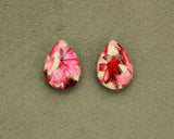 Magnetic 18 x 25  mm Purple or Pink, Mauve, and Silver Teardrop Cabochon Plastic Button Earring - Laura Wilson Gallery 