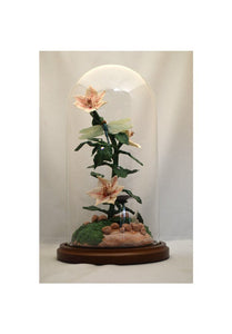 Clematis Sculpture in Polymer Clay with Glass Dome Display One of a Kind Handmade - Laura Wilson Gallery 