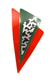 Handmade Original Design Red, Green, Red, Silver and Black Aluminum Triangle Magnetic Brooch - Laura Wilson Gallery 