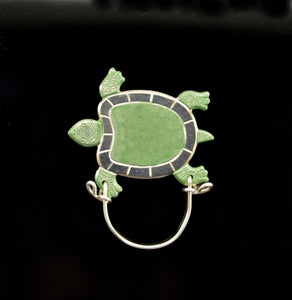 Hand Painted Green and Silver Flat Turtle Magnetic Eyeglass Holder - Laura Wilson Gallery 
