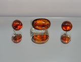 Matching set of 10 mm and 12 x 18 mm Amber Stone Sterling Silver Ring - Laura Wilson Gallery 