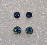 8 mm and 10 mm Blue Drusy Quartz Magnetic OR Pierced Earrings in Sterling Silver Setting - Laura Wilson Gallery 